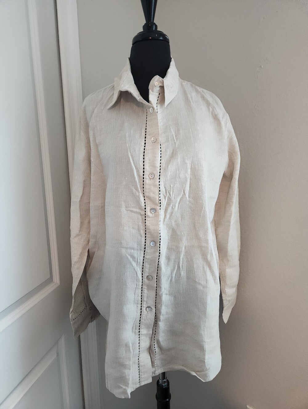 OndadeMar Men's Light Beige Linen Shirt Jacket